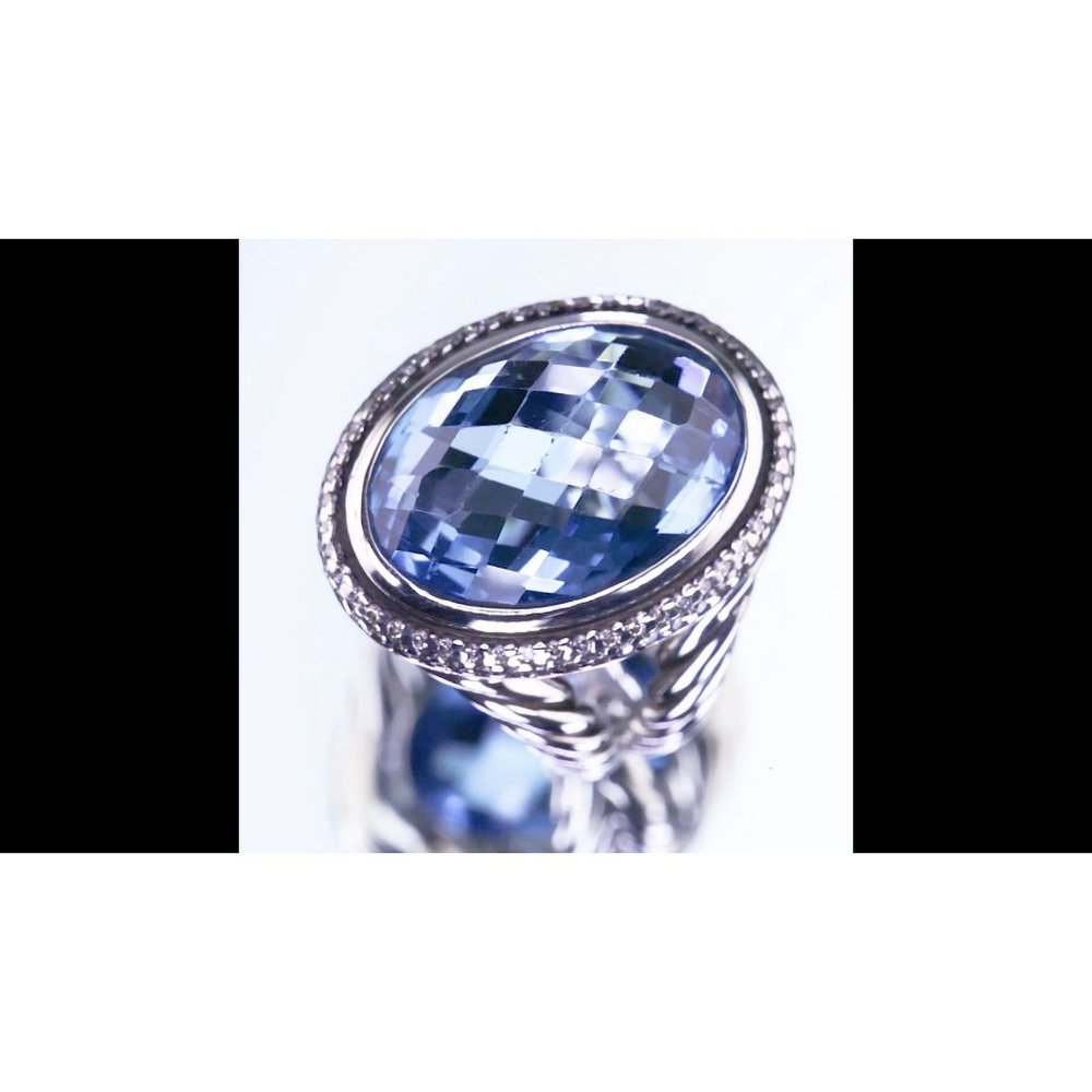 David Yurman Sterling Silver Signature Blue Topaz Ring w/ Diamond Accents Size 6 - Picture 2 of 9